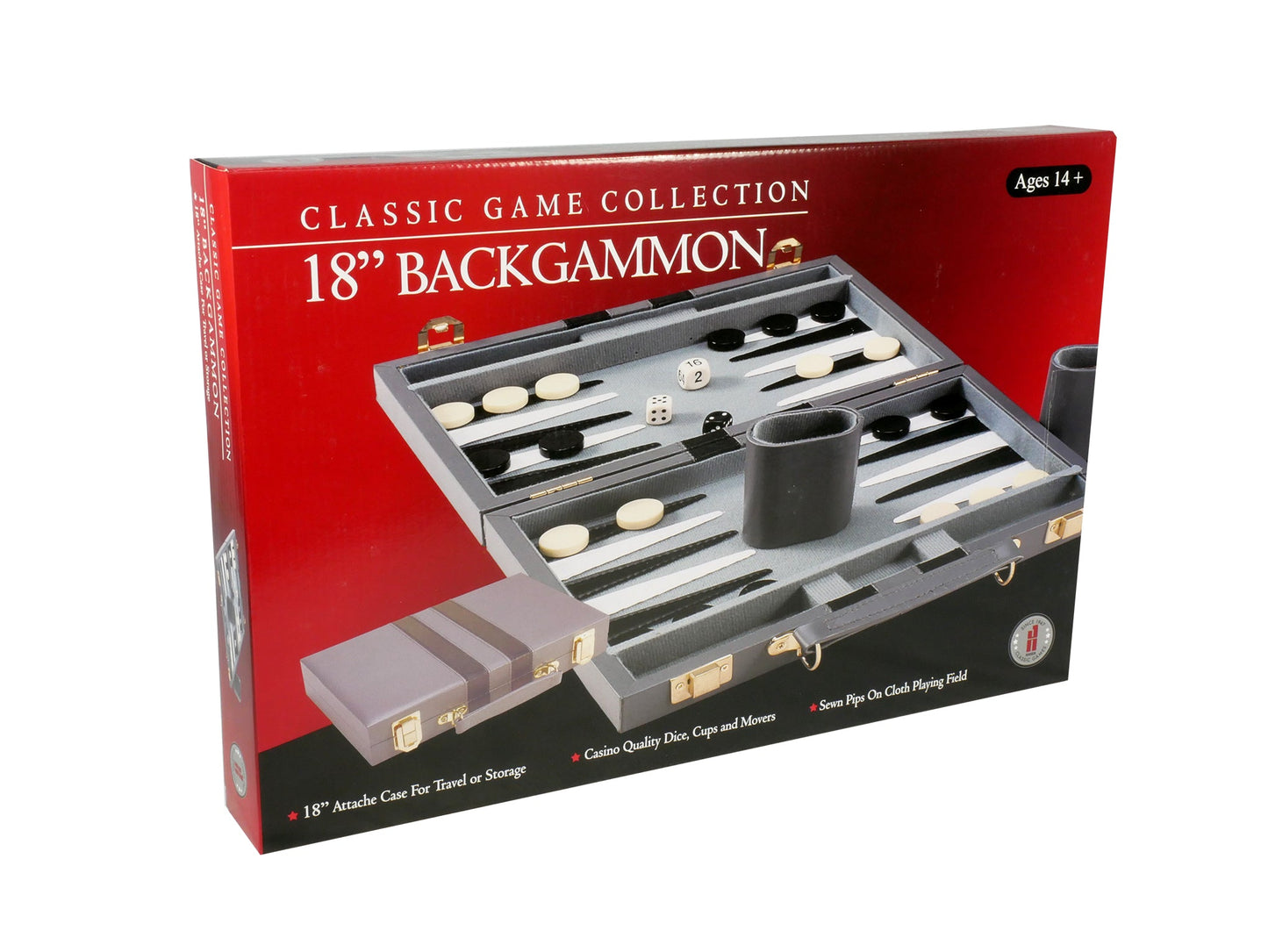 Backgammon Set: Grey Vinyl with Black Stripes - 18"