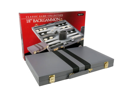 Backgammon Set: Grey Vinyl with Black Stripes - 18"