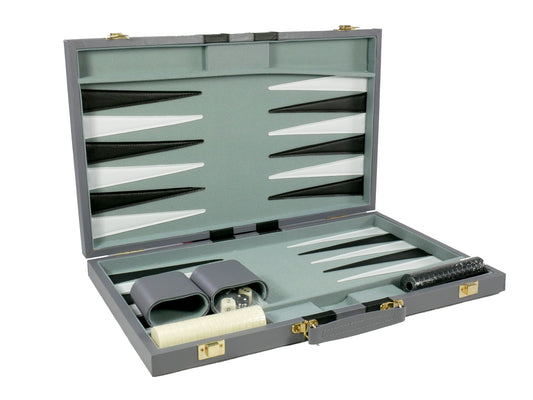 Backgammon Set: Grey Vinyl with Black Stripes - 18"