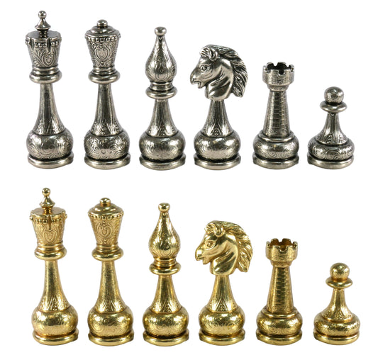 Chess Pieces: Gold & Silver Staunton Style Metal Chessmen - 4" King