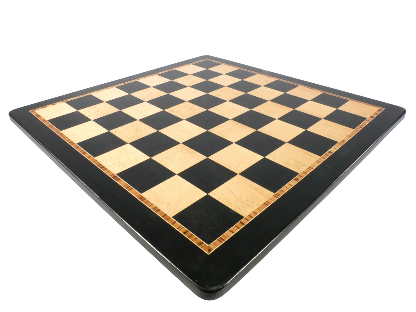 Chess Board: Ebony & Birdseye Maple with Rosewood Inlaid Frame - 21"