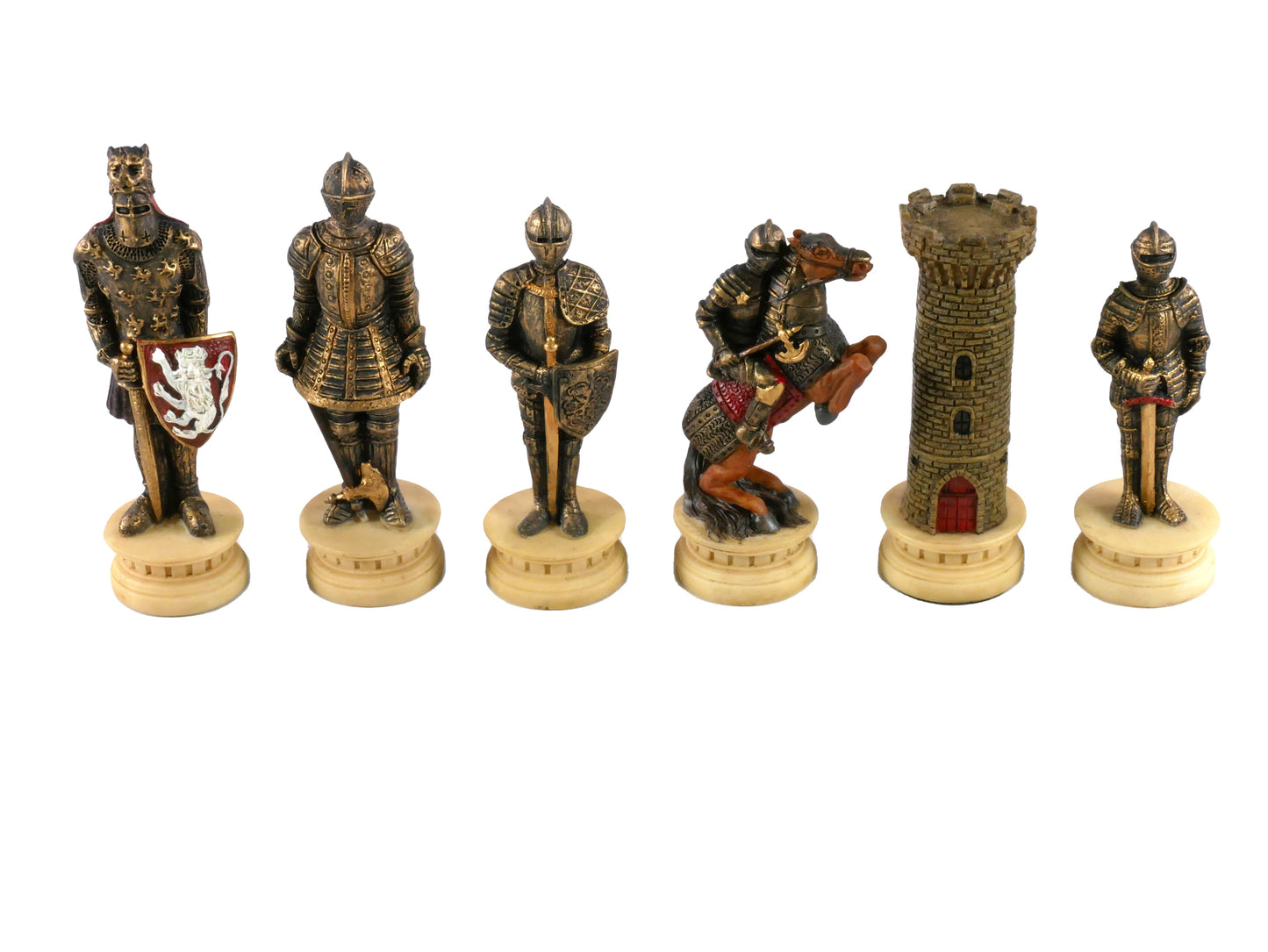 Chess Pieces: Gold & Silver Resin Medieval Knights in Armor - 3.25" King