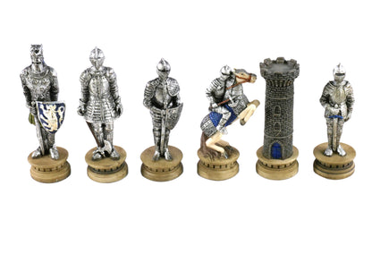 Chess Pieces: Gold & Silver Resin Medieval Knights in Armor - 3.25" King