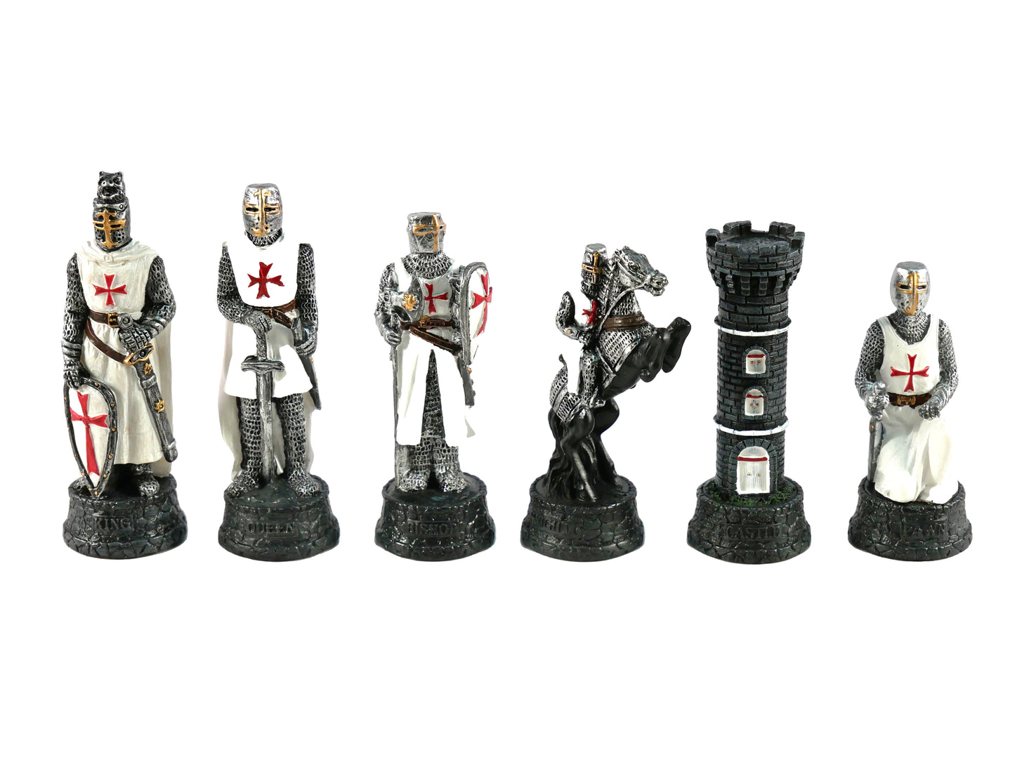 Chess Pieces: Red & White Resin Medieval Knights in Armor - 3.25" King