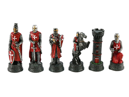 Chess Pieces: Red & White Resin Medieval Knights in Armor - 3.25" King