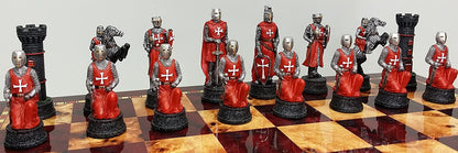 Chess Pieces: Red & White Resin Medieval Knights in Armor - 3.25" King