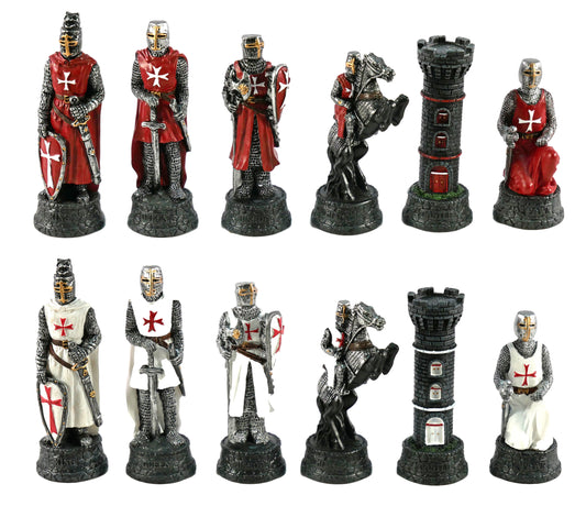 Chess Pieces: Red & White Resin Medieval Knights in Armor - 3.25" King